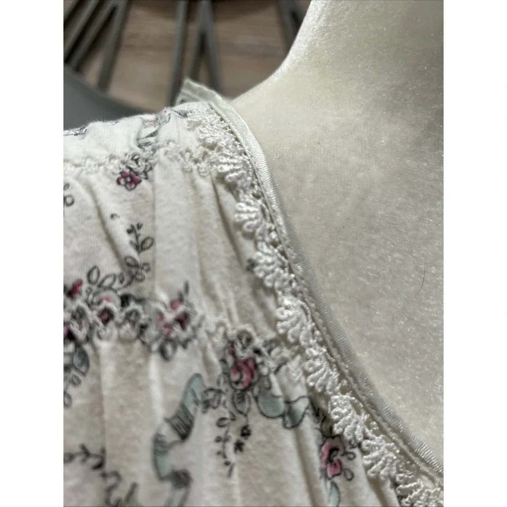 ARIA Night Gown Beige Floral Long Sleeve Soft Cozy Size XL Vintage - Picture 6 of 11